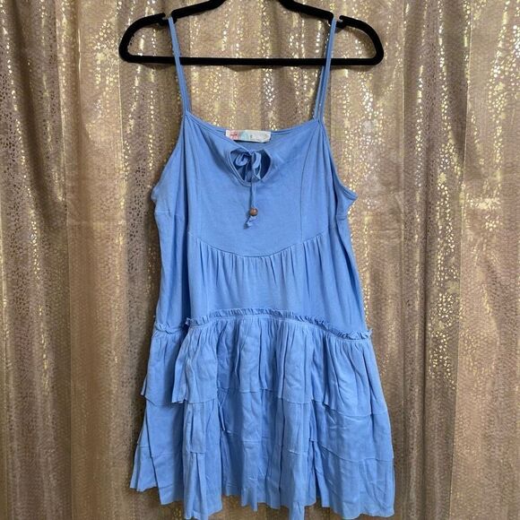Free People Beach Noelle Light Blue Tiered Mini Dress XS NWOT - Picture 1 of 7